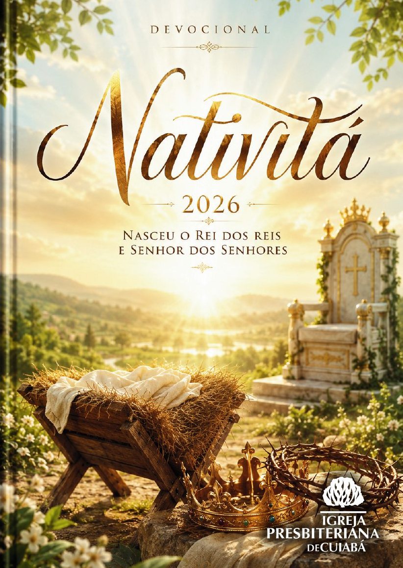 Capa do Devocional Nativitá 2026: manjedoura, coroa de espinhos e trono sob a luz do amanhecer