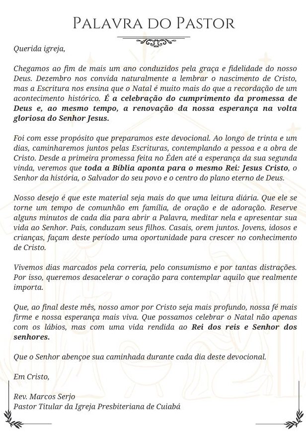 Página interna: Palavra do Pastor